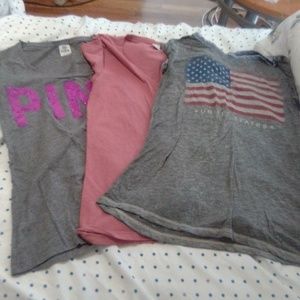 2 Victoria Secret Pink t shirts and 1 off brand